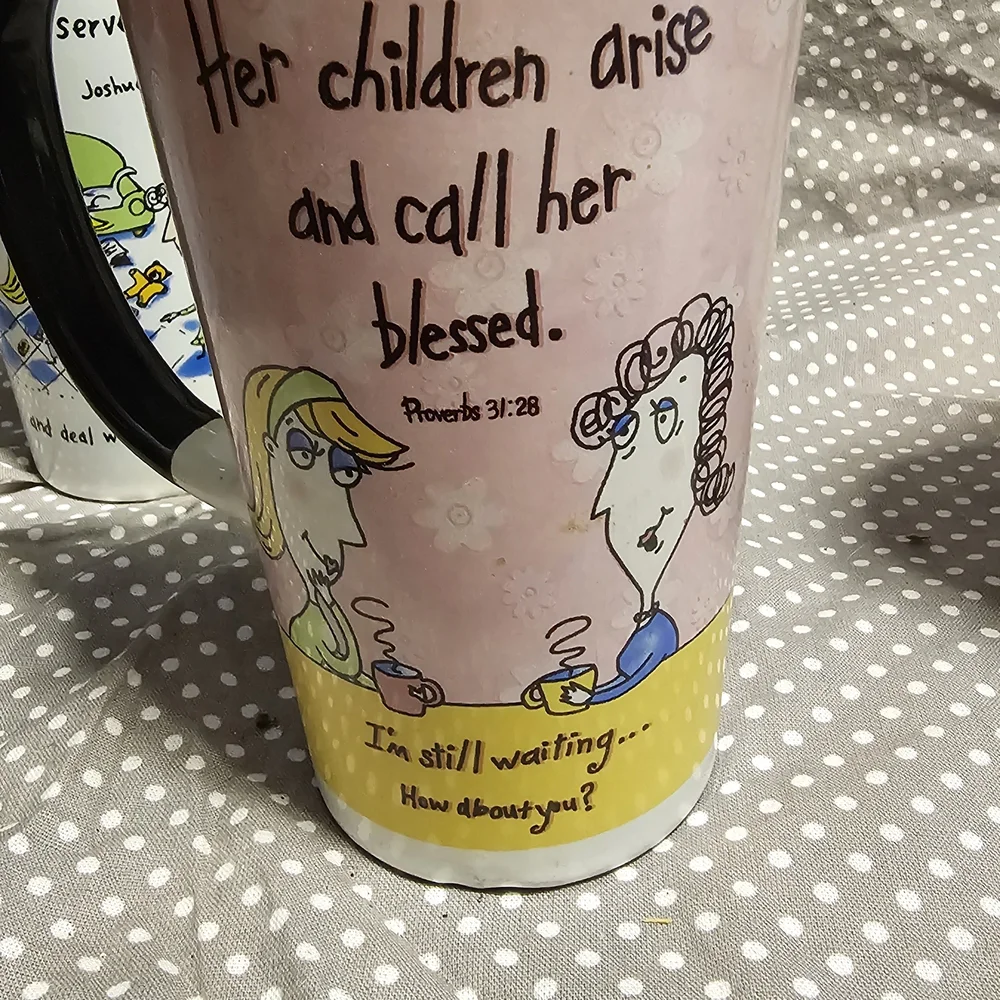 Pink Cartoon Scripture Ceramic Coffee Mug with Black Handle Set Of 4